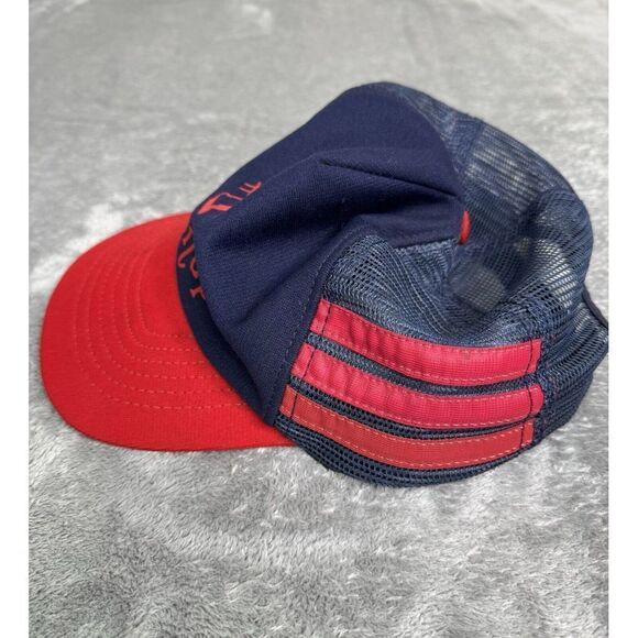 Vintage 80s 3 Stripe Trucker Adjustable SnapBack Hat Blue - Picture 2 of 8